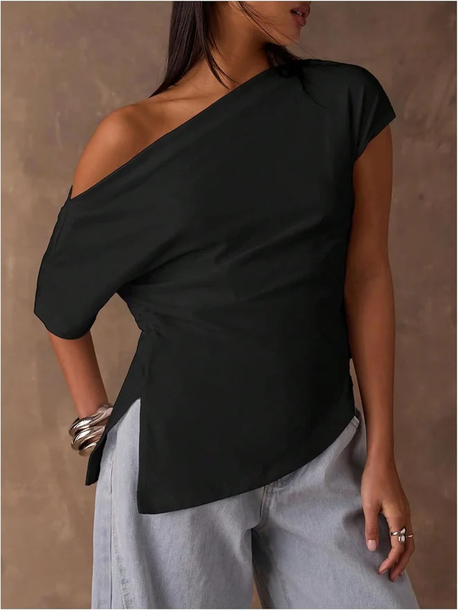 Off The Shoulder Tops for Women Asymmetrical Y2K Going Out T by OYOANGLE, photograph 2 of 3