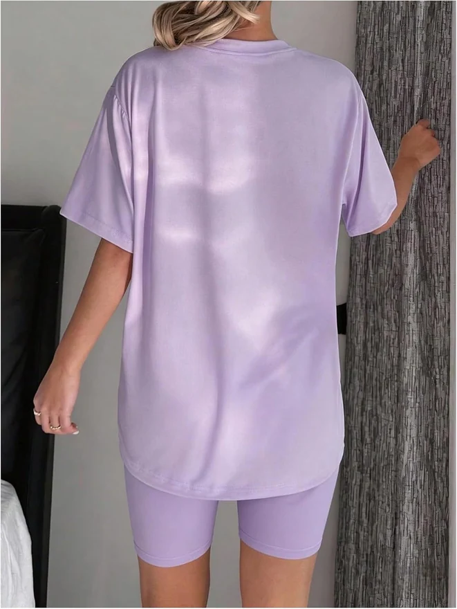 Pajama Sets for Women 2 Piece Short Sleeve Tshirt and Biker by OYOANGLE, photograph 3 of 4