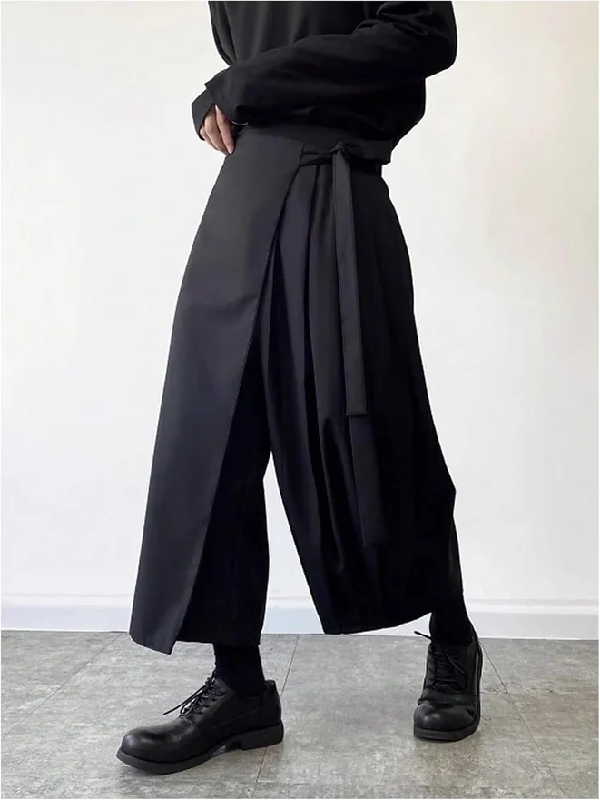 Skirt Pants Tie Waisted Wide Leg Cropped Harem Pants Y2k Hipple by OYOANGLE, photograph 2 of 3
