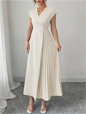 Cap Sleeve Belted Maxi Dress Brown in Apricot