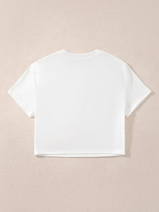 Car Letter Graphic Short Sleeve Round Neck Casual Crop Top by OYOANGLE, photograph 4 of 4