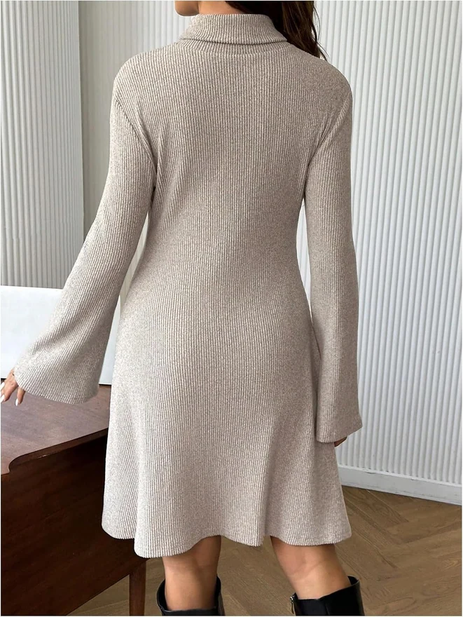 Maternity Turtleneck Bell Long Sleeve Sweater Dress Pregnancy by OYOANGLE, photograph 2 of 3