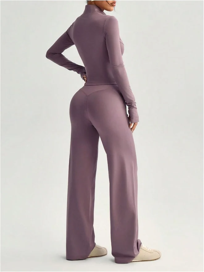 Workout Sets Long Sleeve Jacket Pants Set Gym Yoga Outfits by OYOANGLE, photograph 2 of 3