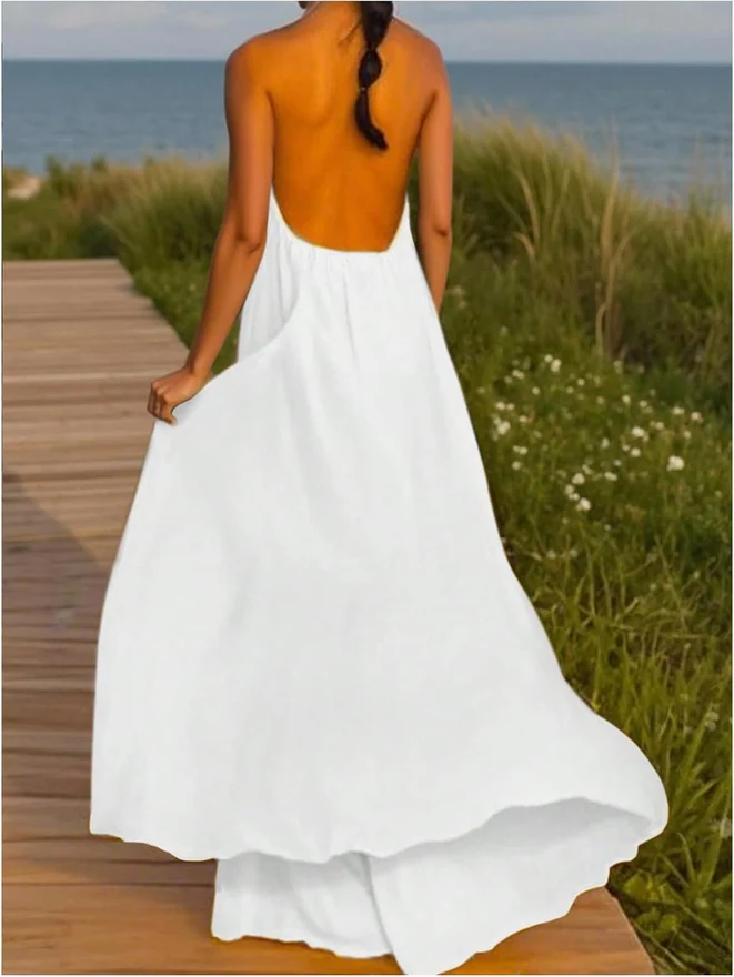 Sleeveless Chain Halter Backless Elegant Flared Maxi Dress by OYOANGLE, photograph 2 of 3