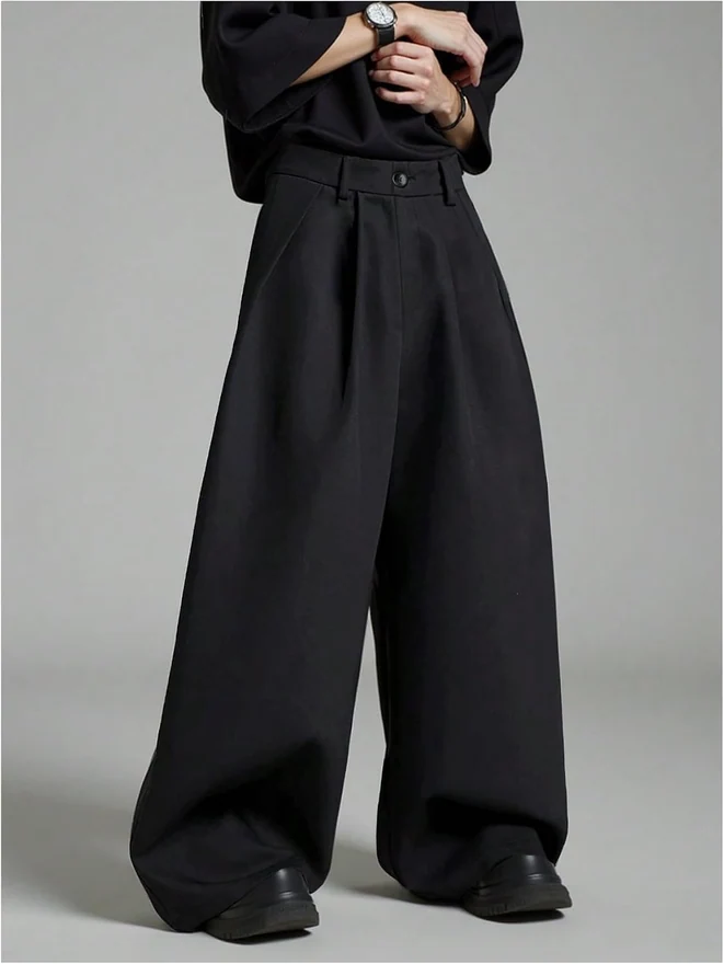 Baggy Wide Leg Pants Zipper Fly Pleated Work Casual Long by OYOANGLE, photograph 3 of 3