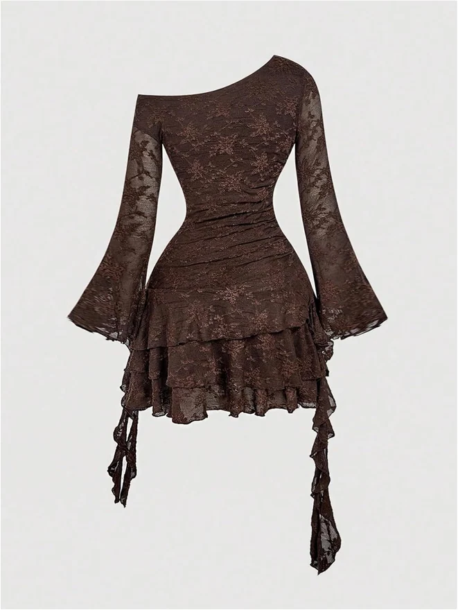 Western Cowgirl Lace Jacquard Off The Shoulder Mini Dress by OYOANGLE, photograph 3 of 4