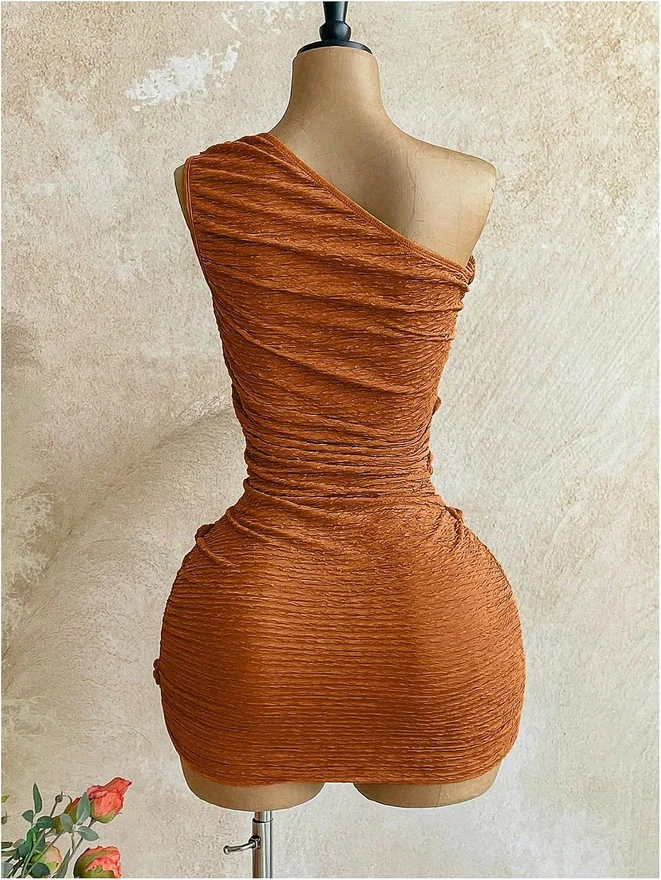 One Shoulder Braided Strap Bodycon Mini Dress Club Outfit by OYOANGLE, photograph 2 of 3