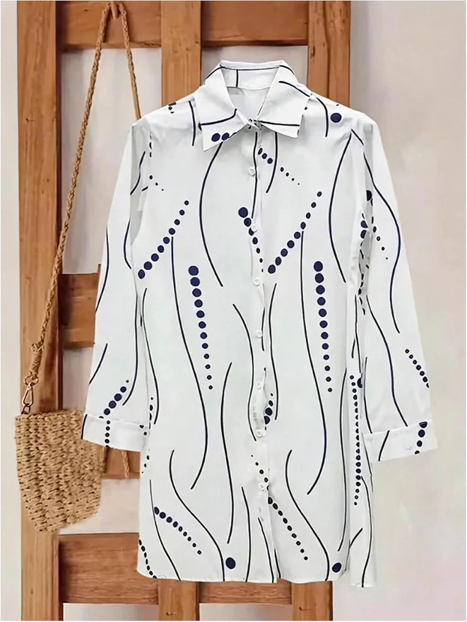 Graphic Print Shirt Dress Collared A‐Line Work Out Dresses by OYOANGLE, photograph 2 of 2