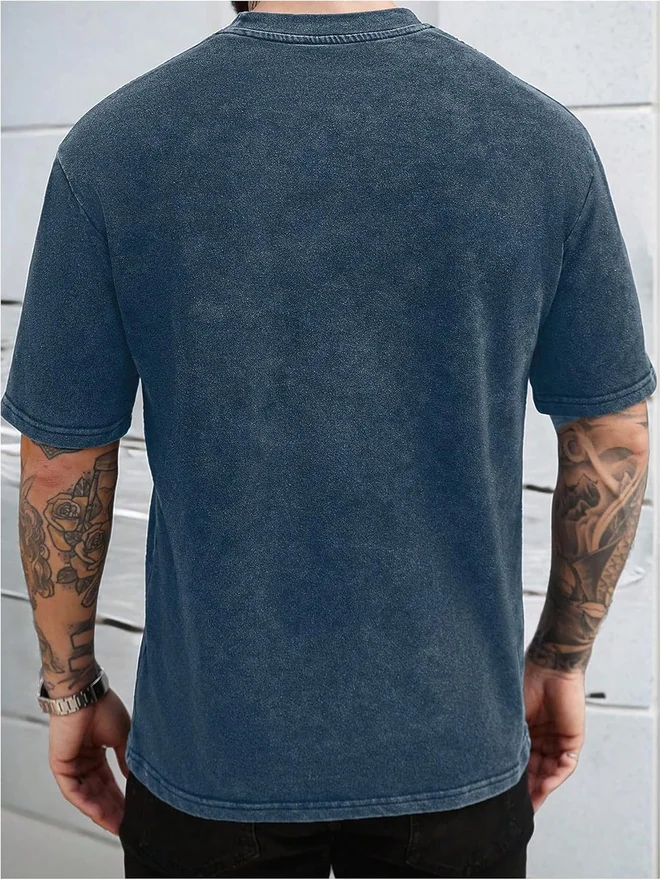 Short Sleeve Washed T Shirts Crew Neck Drop Shoulder Tee Shirt by OYOANGLE, photograph 3 of 4