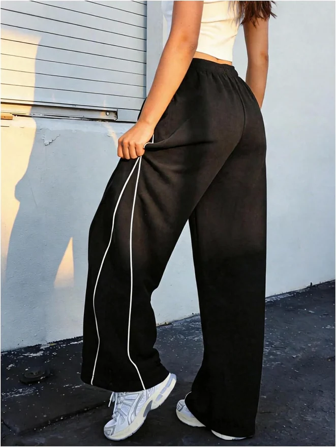Baggy Sweatpants Side Striped Drawstring Waist Straight Leg by OYOANGLE