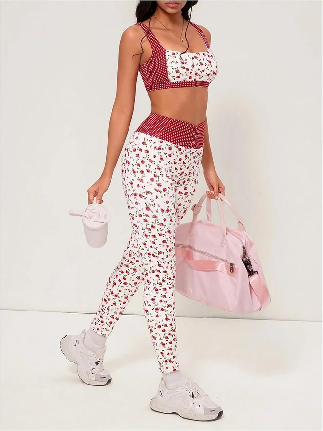 Floral Tracksuit Y2k 2 Piece Polka Dots Workout Sets by OYOANGLE, photograph 2 of 3