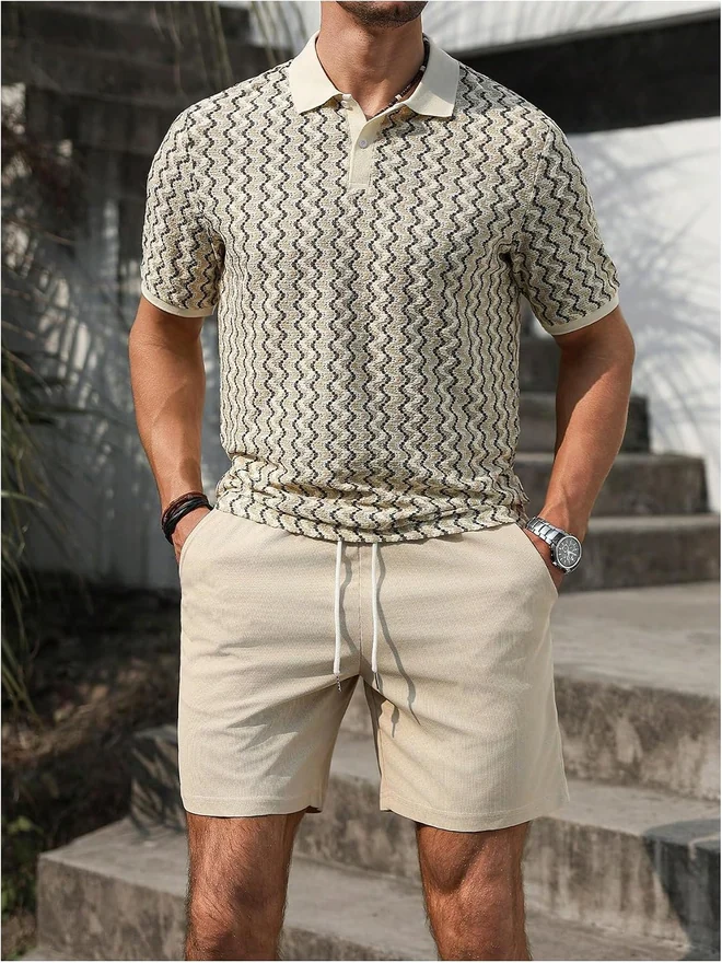 Beach Vacation Outfits Striped Crochet Short Sleeve Top and by OYOANGLE, photograph 2 of 3