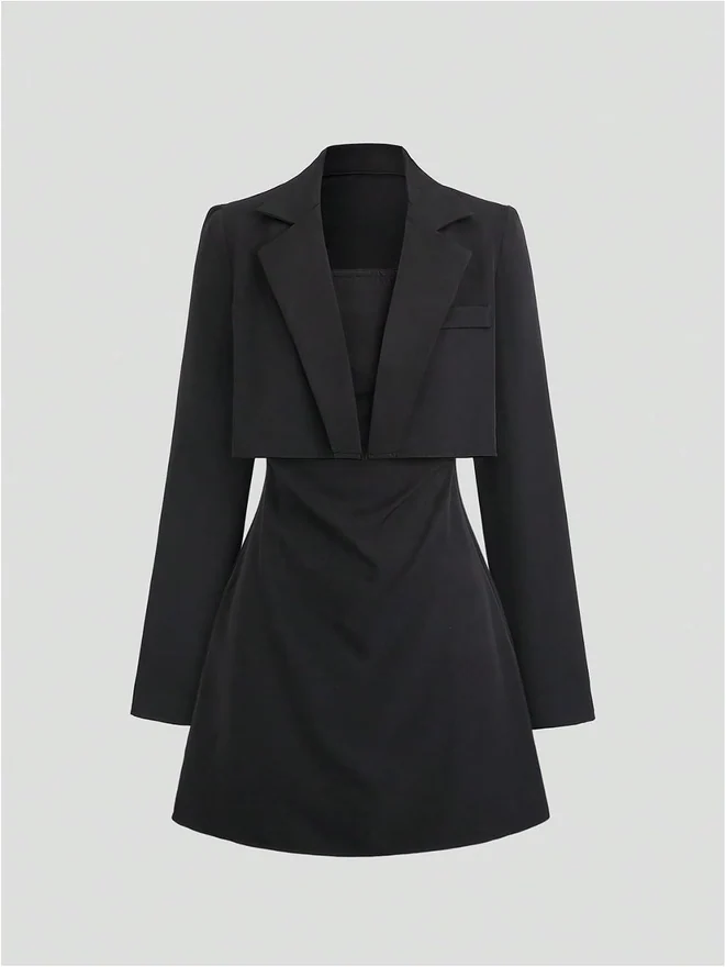 2 Piece Set Strapless A Line Mini Dress Long Sleeve Blazer by OYOANGLE, photograph 2 of 4
