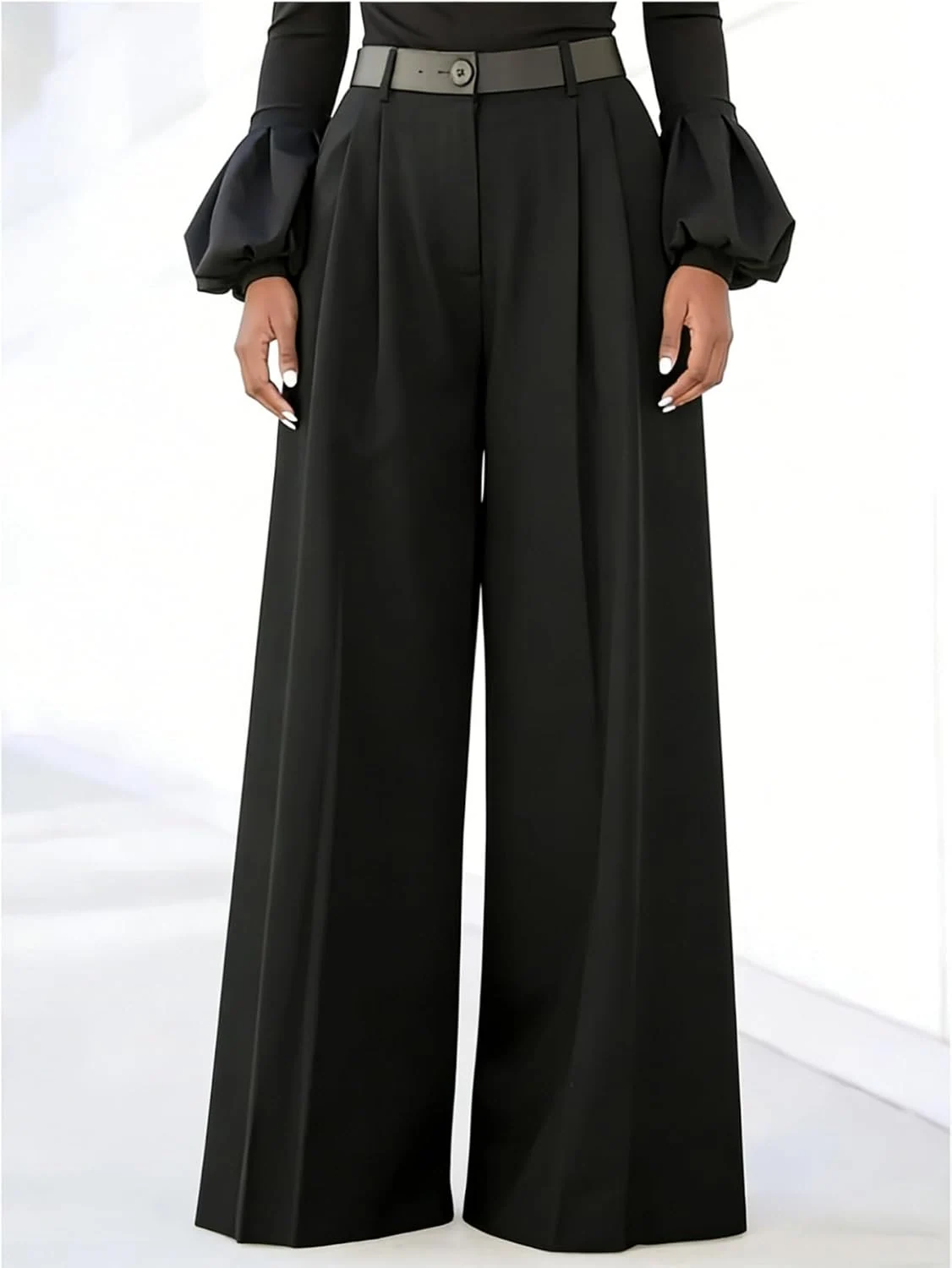 Zipper Fly Wide Leg Dress Pants High Waist Pleated Baggy Pants by OYOANGLE, photograph 1 of 3