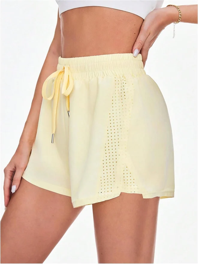 Drawstring Waist Mid Rise Athletic Shorts 2 in 1 Workout Shorts by OYOANGLE, photograph 3 of 4