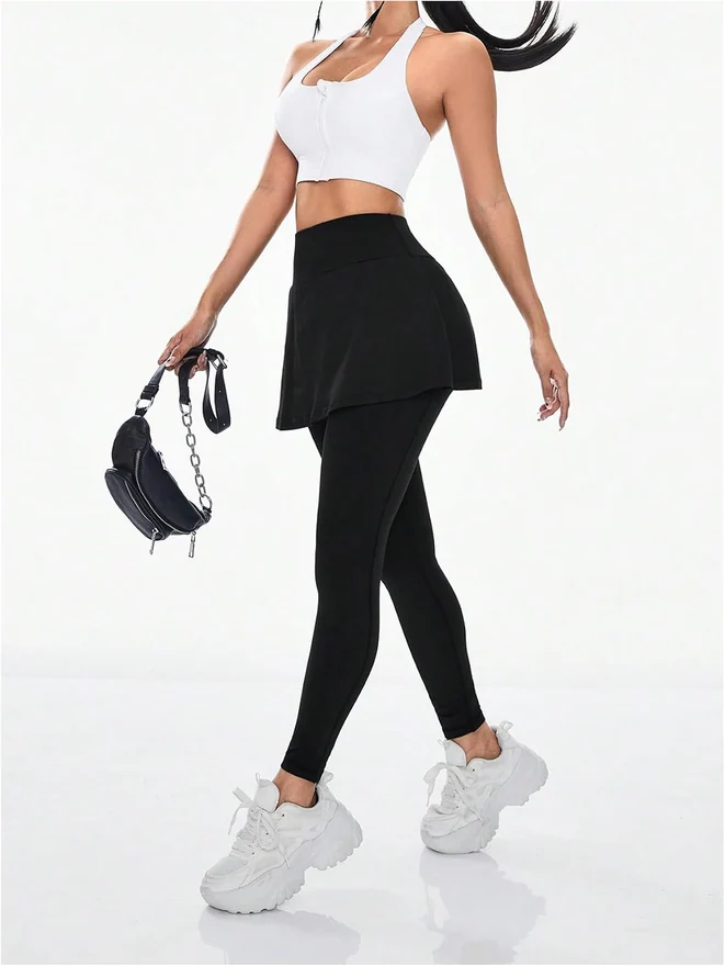 Skirted Leggings with Pockets Black by OYOANGLE, photograph 2 of 3