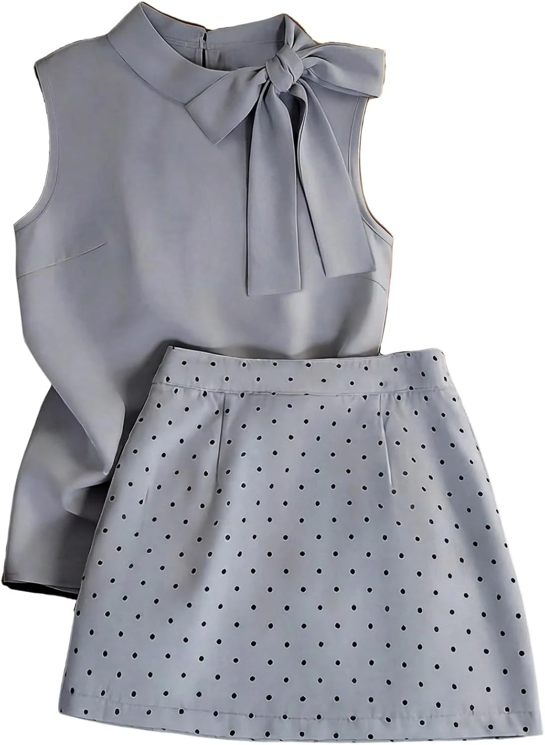 2 Piece Skirt Set Bow Tie Sleeveless Blouse and Polka Dots Mini by OYOANGLE, photograph 1 of 4
