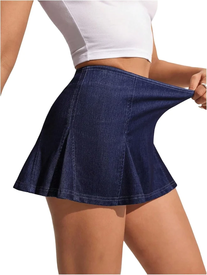 Plus Size Denim Skorts High Waisted Ruffle A Line Stretchy Short by OYOANGLE
