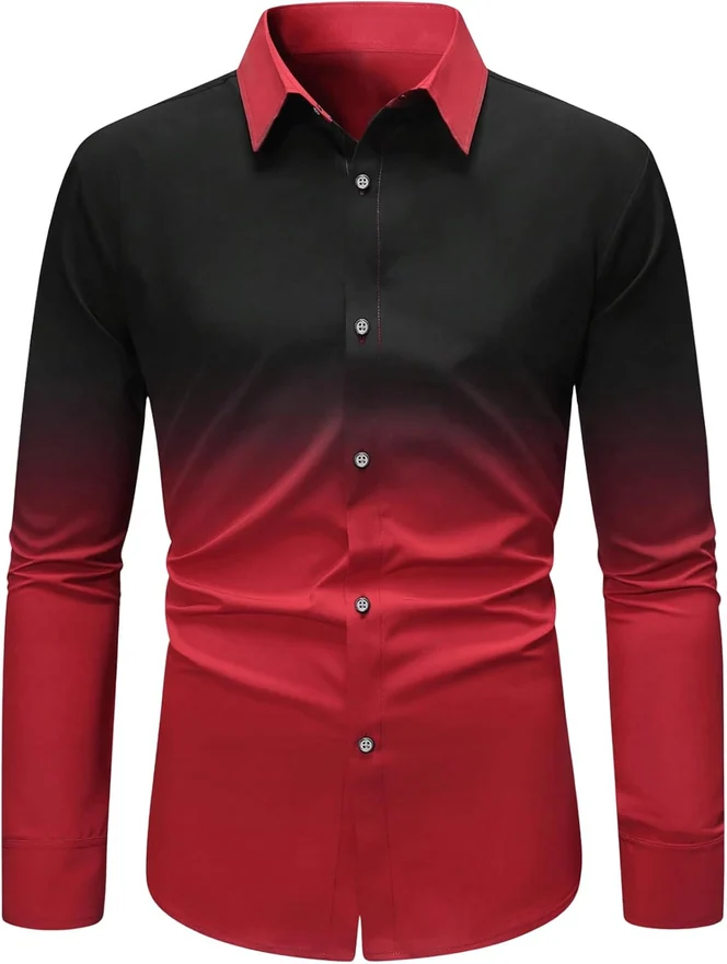 Ombre Long Sleeve Dress Shirts Button Down Collared Work Top by OYOANGLE