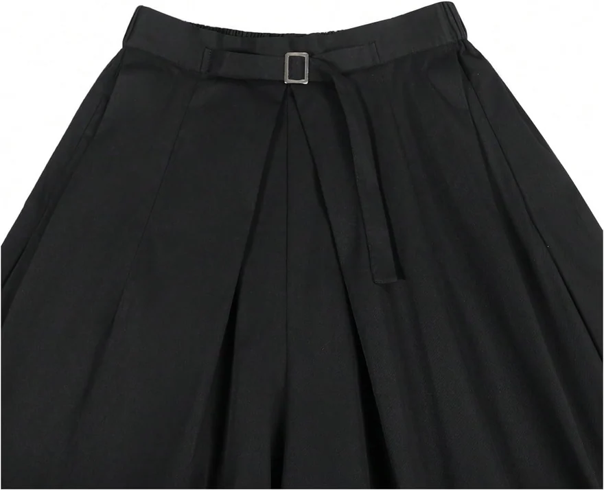 Wide Leg Pleated Skirt Pants Belted Pleated Japanese Cropped by OYOANGLE, photograph 4 of 4