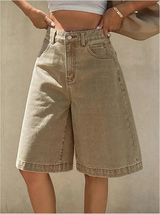 Y2K Baggy Jorts Wide Leg High Waisted Bermuda Denim Shorts by OYOANGLE, photograph 2 of 4