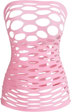 Fishnet Tube Top Strapless Lingerie Black in Light Pink