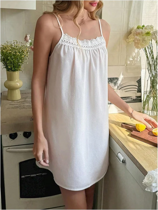 Lace Nightgowns Sleeveless Sleep Dress Fall Nightdress by OYOANGLE, photograph 4 of 4