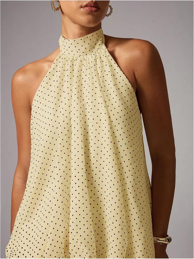 Summer Polka Dots Halter Y2k Cute Ruffle Wedding Party Dress by OYOANGLE