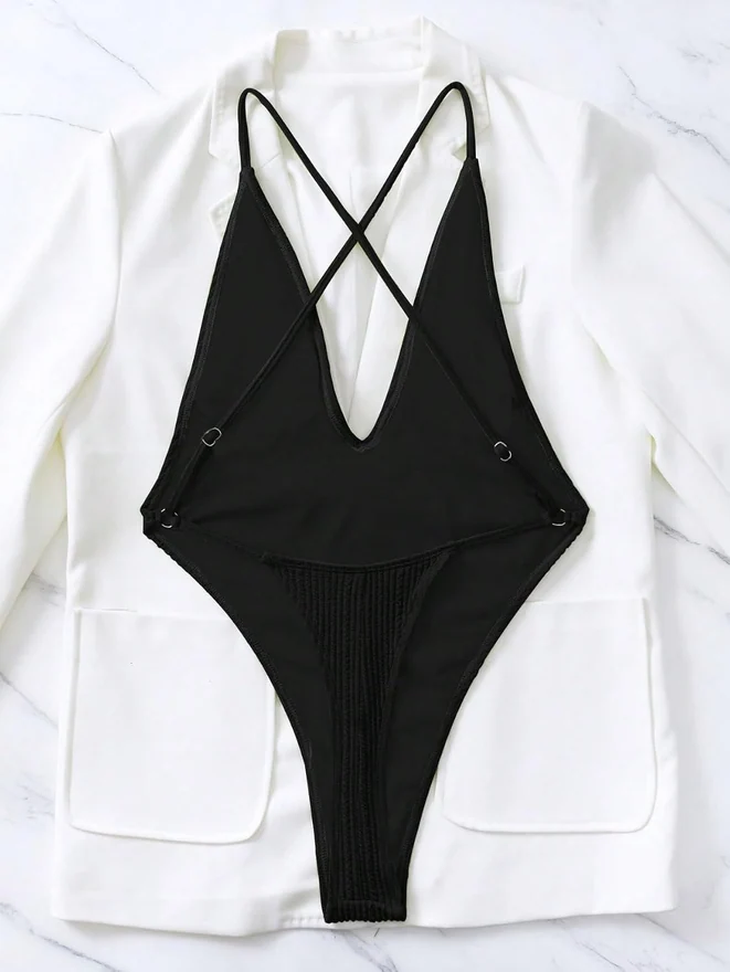 Sexy One Piece Swimsuit Criss Cross Backless Bathing Suit by OYOANGLE, photograph 2 of 3