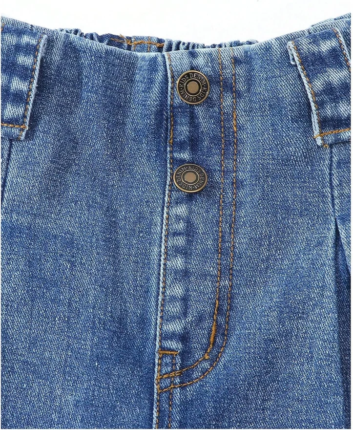 Girl's Pleated Baggy Jeans Vintage High Waisted Wide Leg Denim by OYOANGLE, photograph 2 of 3