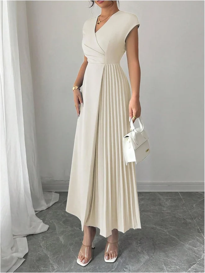 Cap Sleeve Belted Maxi Dress Apricot by OYOANGLE, photograph 3 of 3
