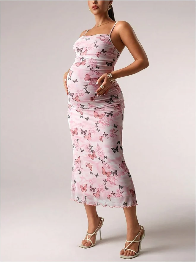 Maternity Dress Butterfly Bodycon Baby Shower Dress by OYOANGLE