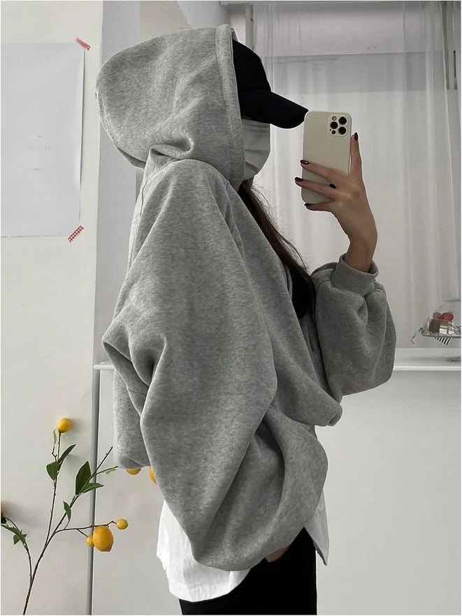 Oversized Hoodies Drawstring Long Sleeve Loose Fit Hooded by OYOANGLE, photograph 3 of 4