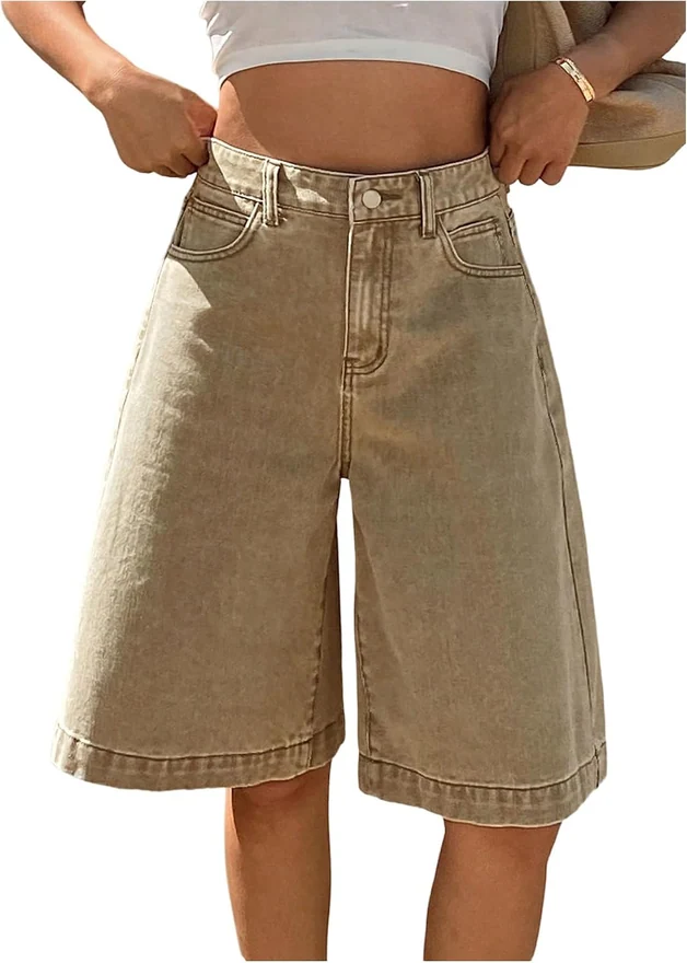 Y2K Baggy Jorts Wide Leg High Waisted Bermuda Denim Shorts by OYOANGLE