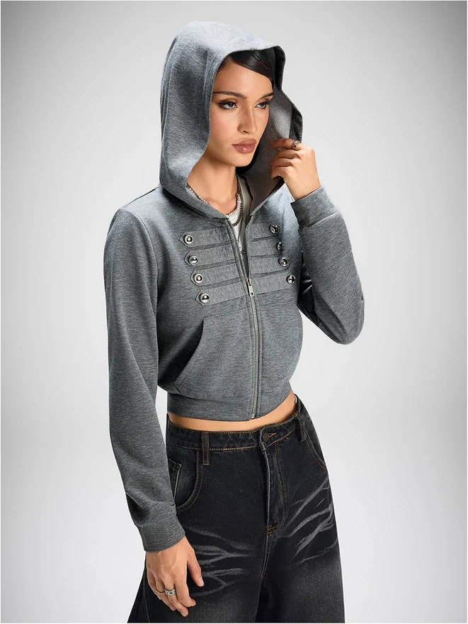 Napoleon Jacket Y2k Zip Up Hoodie Fall Casual Sweatshirt by OYOANGLE, photograph 3 of 4
