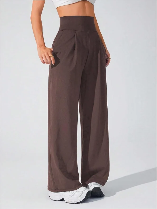 Wide Leg Yoga Pants Cinched High Waist Lounge Sweatpants by OYOANGLE, photograph 2 of 3