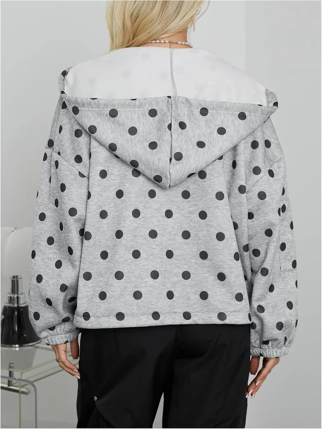 Polka Dots Fleece Sweatshirts Zip Up Hoodie with Pockets by OYOANGLE, photograph 2 of 4
