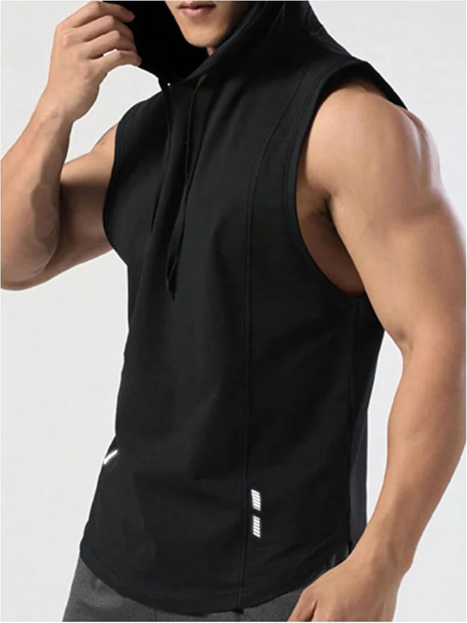 Workout Hooded Tank Top Drawstring Sleeveless Gym Workout by OYOANGLE, photograph 2 of 4