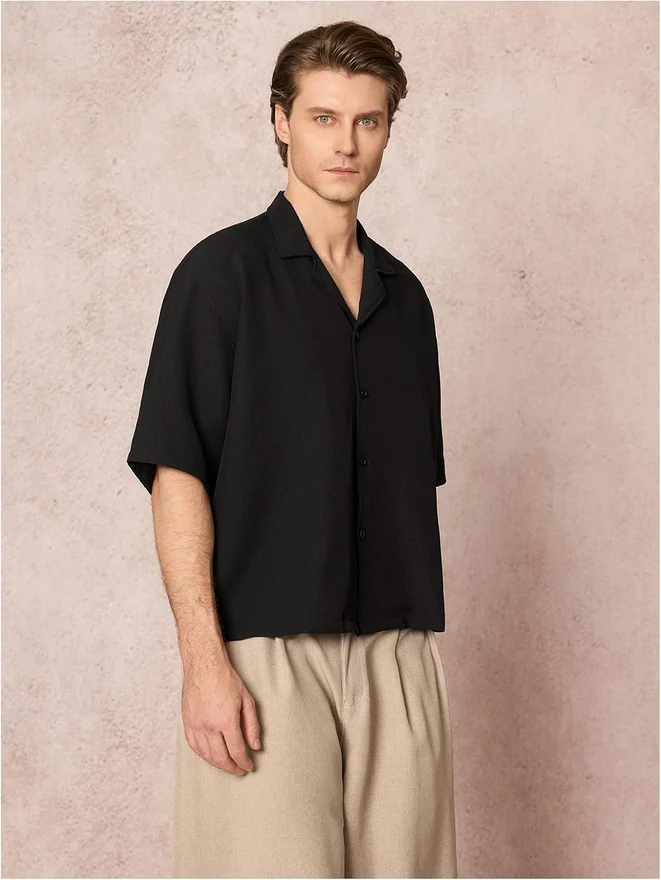 Oversized Cropped Button Down Shirts Casual Boxy Loose Shirt by OYOANGLE, photograph 3 of 3