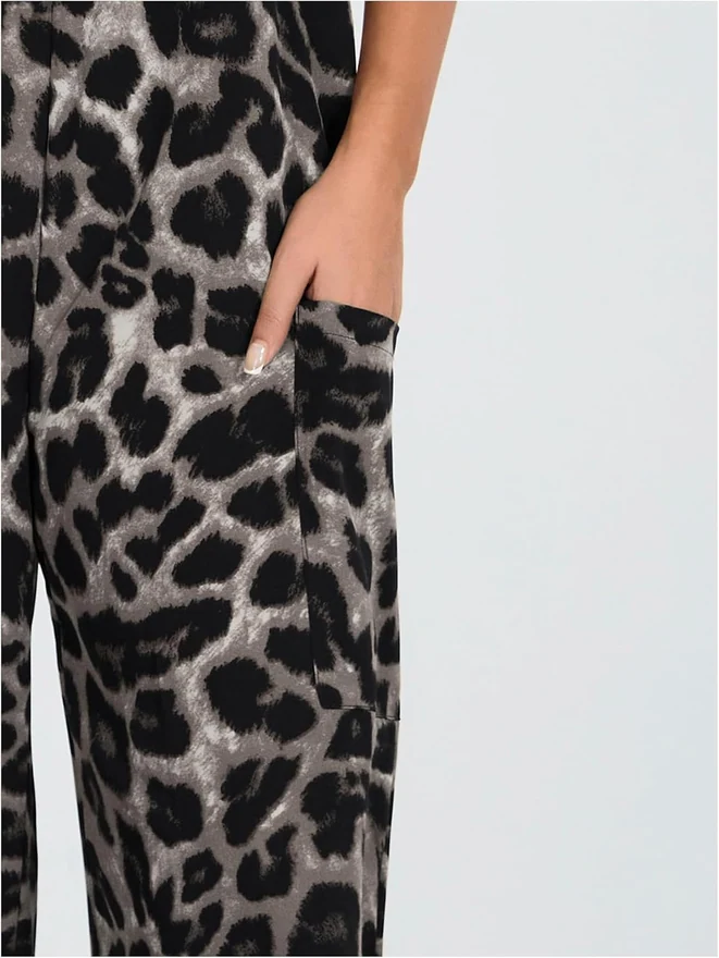 Leopard Print Sleeveless Straight Leg Jumpsuits with Pocket by OYOANGLE, photograph 3 of 3