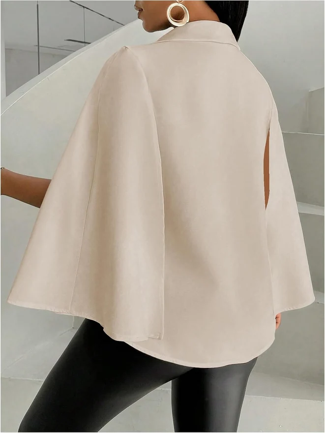 Cape Blazer Long Sleeve Cropped Blazers Jacket Coat Work by OYOANGLE, photograph 3 of 4