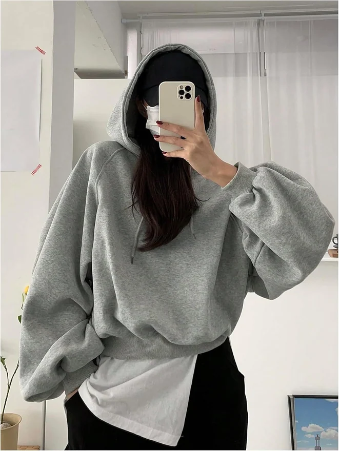 Oversized Hoodies Drawstring Long Sleeve Loose Fit Hooded by OYOANGLE, photograph 2 of 4