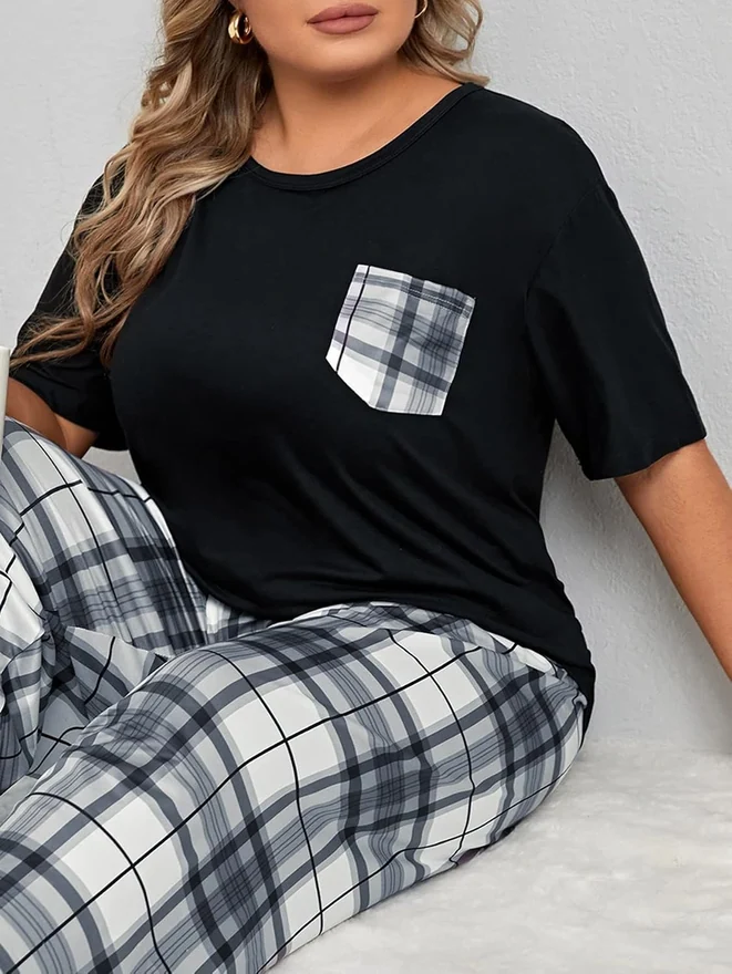 Plus Size 2 Piece Pajama Set Loungewear Set Short Sleeve Tee by OYOANGLE, photograph 2 of 2