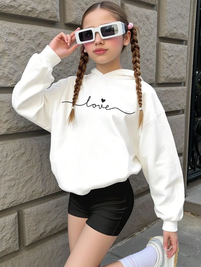 Girl's Letter Graphic Print Long Sleeve Hoodies Cute Drop by OYOANGLE