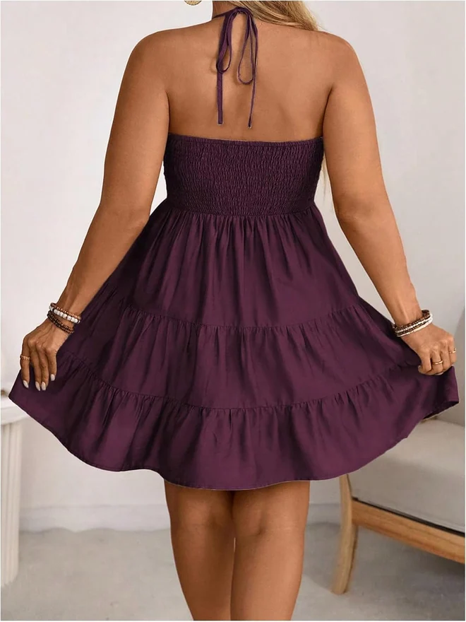 Plus Size Sleeveless Ruched Short Sundress A Line Dress by OYOANGLE, photograph 2 of 4