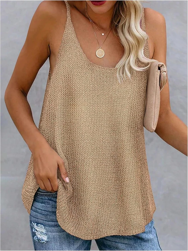 Crochet Knit Cami Top Spaghetti Strap Scoop Neck Loose Summer by OYOANGLE, photograph 3 of 3
