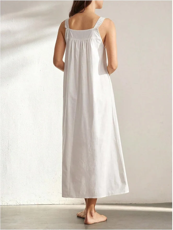 Nightgowns for Women Sleeveless Eyelet Dress Long House Dress by OYOANGLE, photograph 3 of 3