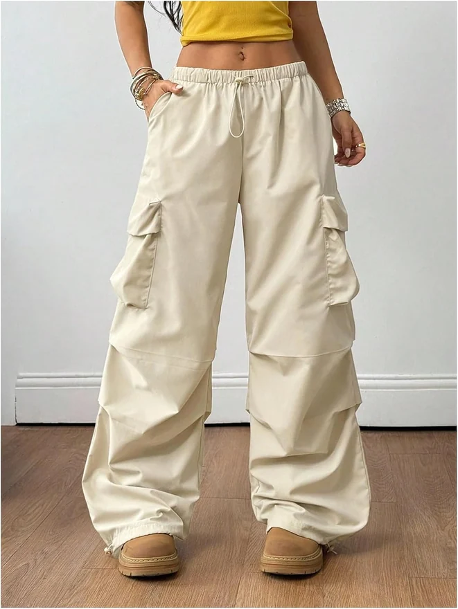 Y2k Baggy Pants Drawstring Elastic Waist Ruched Pants by OYOANGLE, photograph 3 of 3