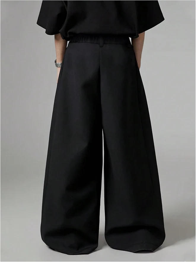 Baggy Wide Leg Pants Zipper Fly Pleated Work Casual Long by OYOANGLE