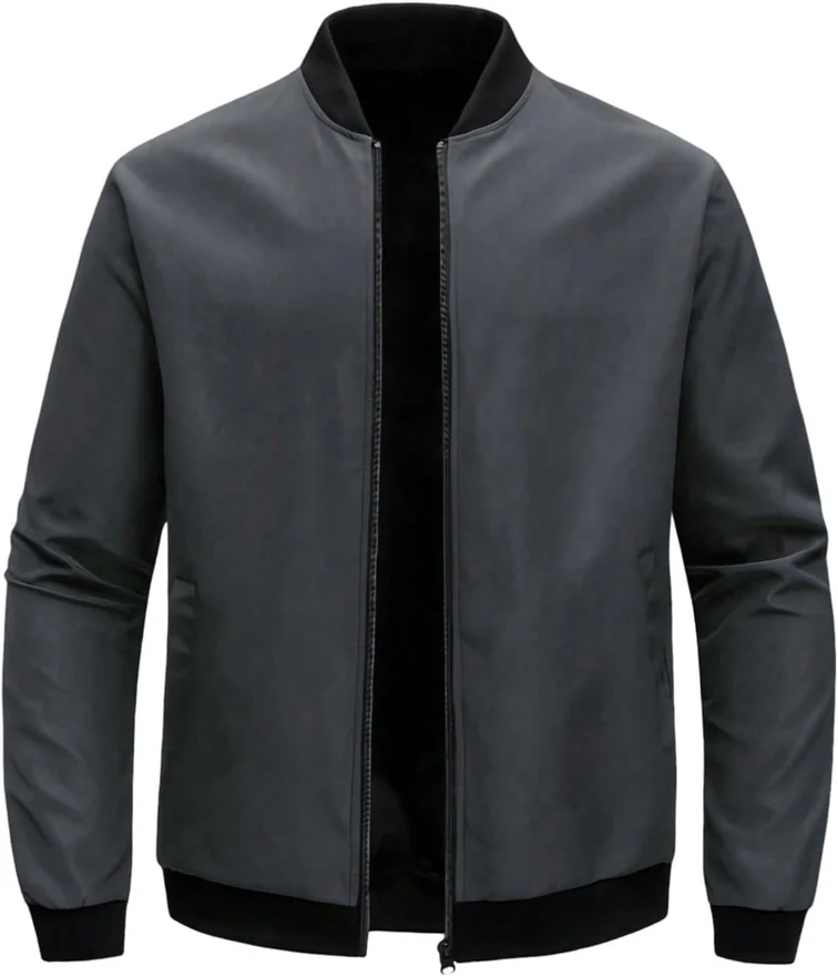 Zip Up Bomber Jacket Lightweight Jackets with Pockets by OYOANGLE